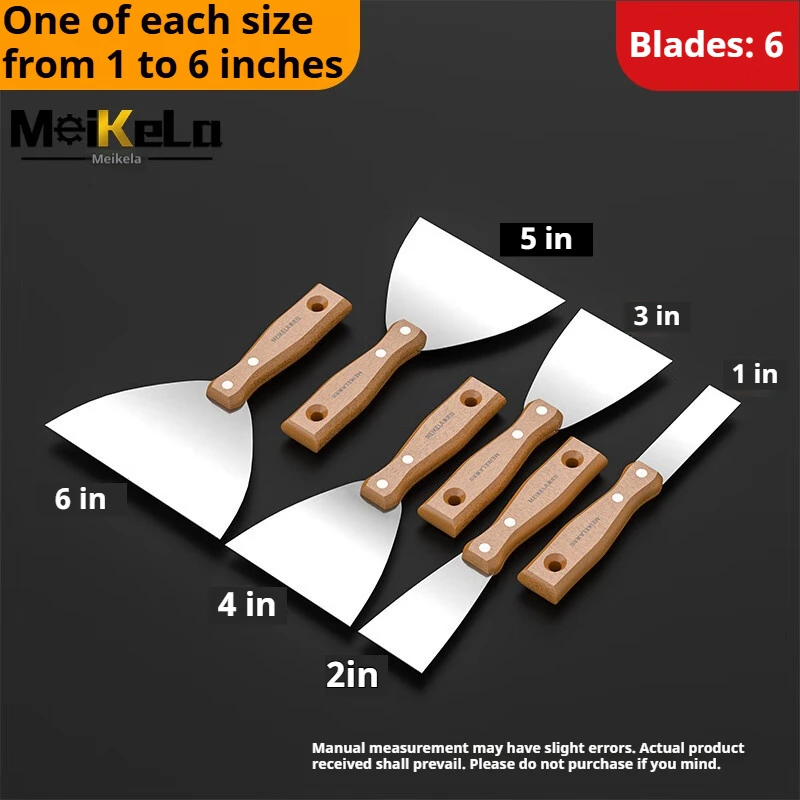 6-piece Stainless Steel Putty Knives with Painted Handles, Multi-purpose Scrapers for Wall Joints and Plastering & Putty Work