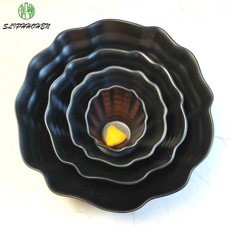 

A5 Size Black Frosted Melamine round Soup Bowls Imitation Porcelain Tableware Dishwasher Safe for Restaurant