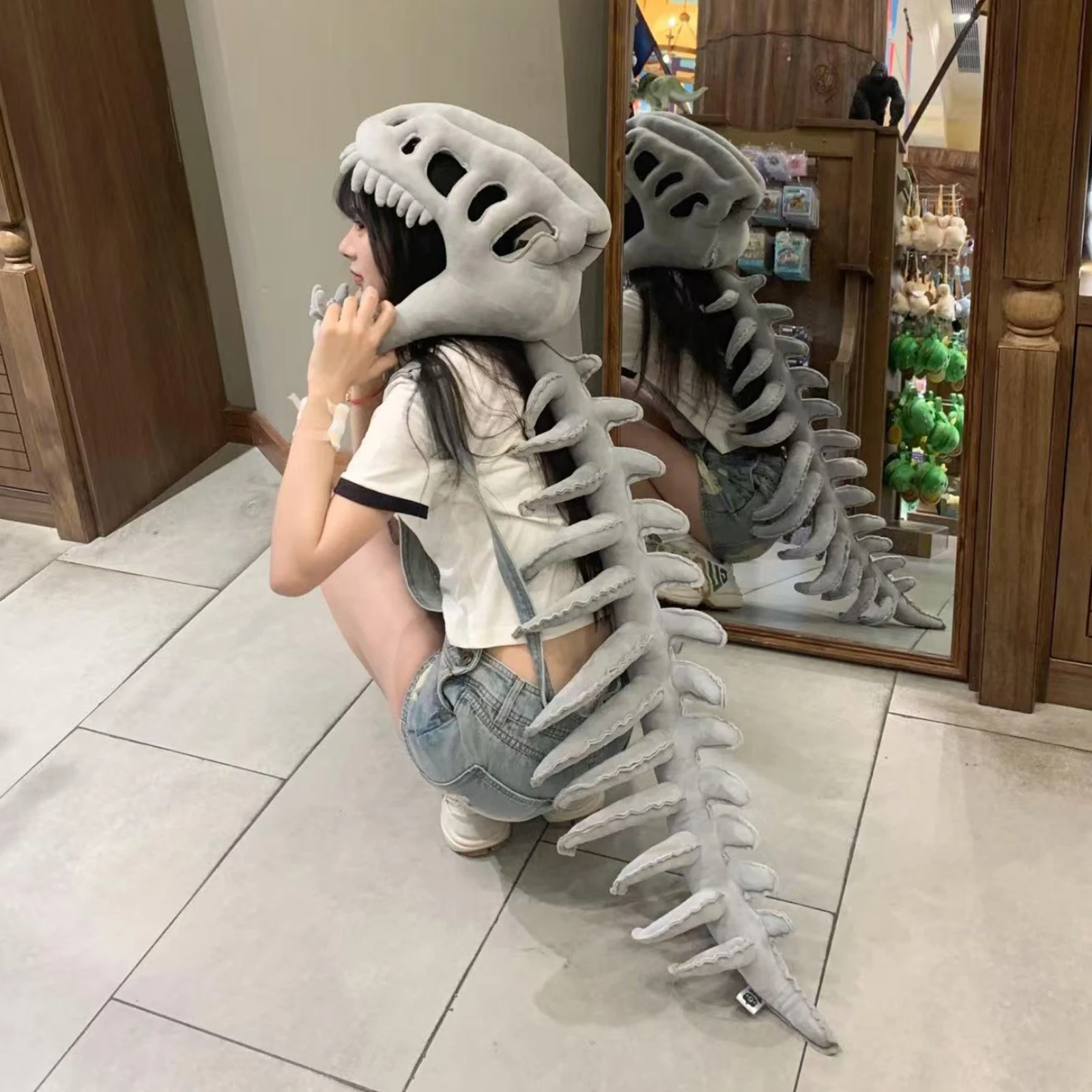 Dinosaur Skeleton Cosplay Costume Wearable Skeleton Plush Cosplay Dinosaur Skull Headpiece And Spine Costume
