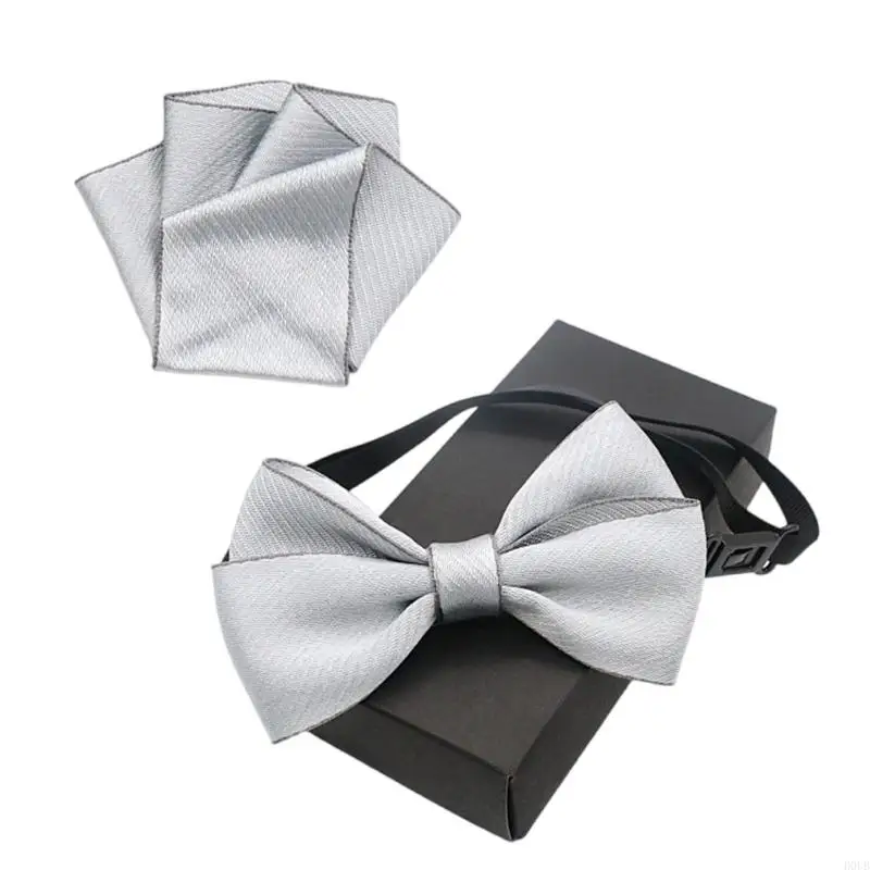 D0UB أنيقة الأطفال bowtie مربوطة مع جيب مربع منديل مجموعة لحفلات حفل زفاف عيد ميلاد الاحتفالات