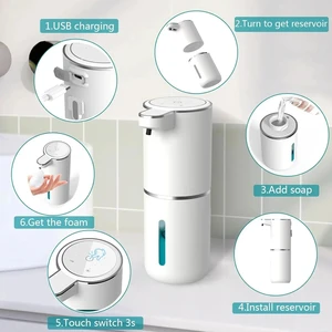 Dispenser Sabun Otomatis Dispenser Sabun Berbusa Tanpa Sentuhan 380ml USB Isi Ulang Listrik 4 Tingkat Dispenser Sabun Busa Dapat Disesuaikan 8 dispenser dapur penjualan terbaik - №