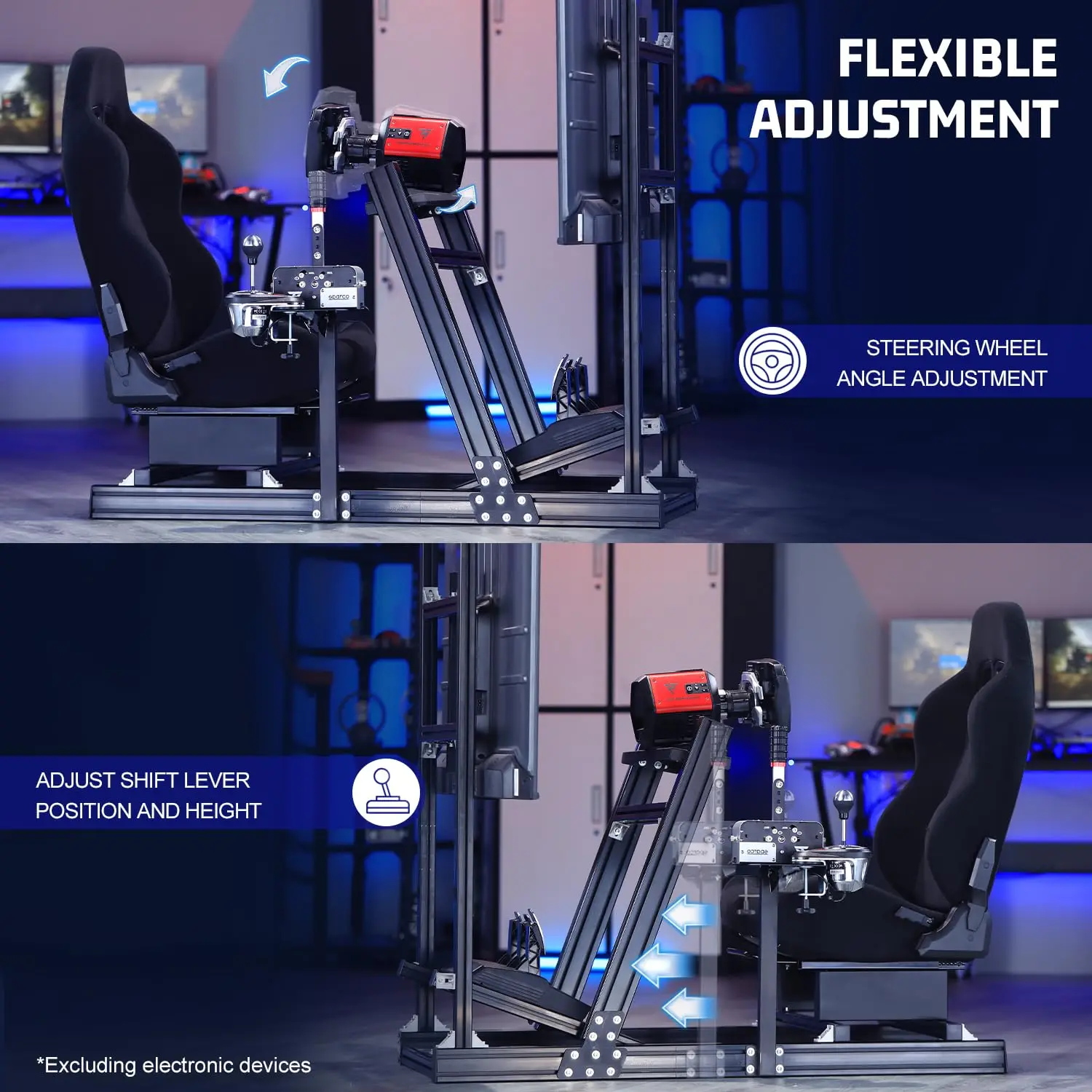 Cabina da corsa in alluminio: supporto per monitor, per Logitech/Thrustmaster/Fanatec (senza ruota/pedali/dirigatore), cabina da corsa in alluminio
