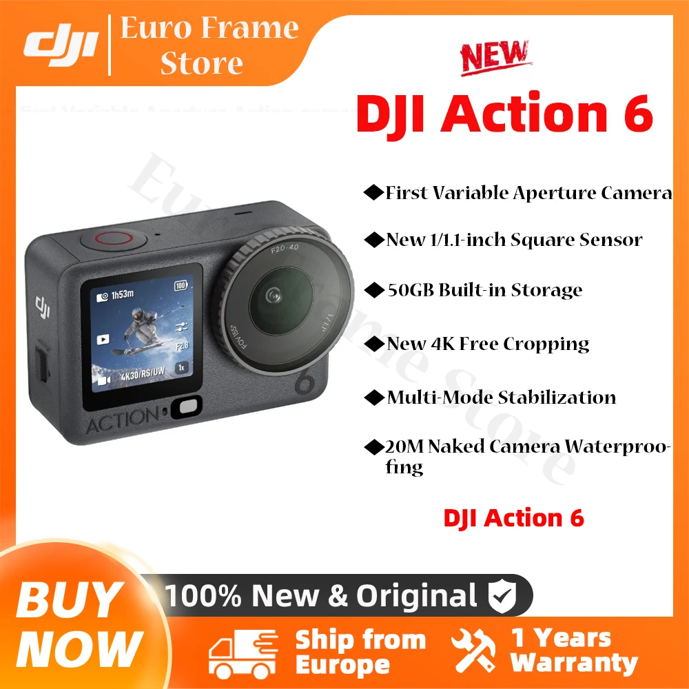 DJI Osmo Action 6 Action Camera con sensore quadrato da 1/1.1 pollici, nuova fotocamera 4K con ritaglio libero.
