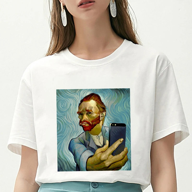 New summer spoof Van Gogh Oil Art women t shirt Printed t-shirt female top Casual funny tshirt graphic tee shirts Harajuku Femme