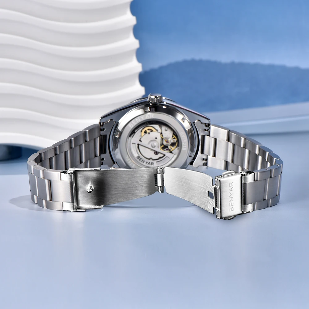 2025 جديد BENYAR تصميم العلامة التجارية موضة ساعات للرجال الياقوت مرآة الميكانيكية ساعات رجالية مقاوم للماء ساعة من الفولاذ المقاوم للصدأ