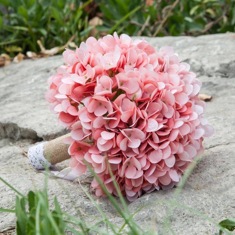 

Green Poney Flowers Hydrangea with Rose Pink Ivory Wedding Bouquet Church Wedding Party Bridesmaid Hand Holding Flowers