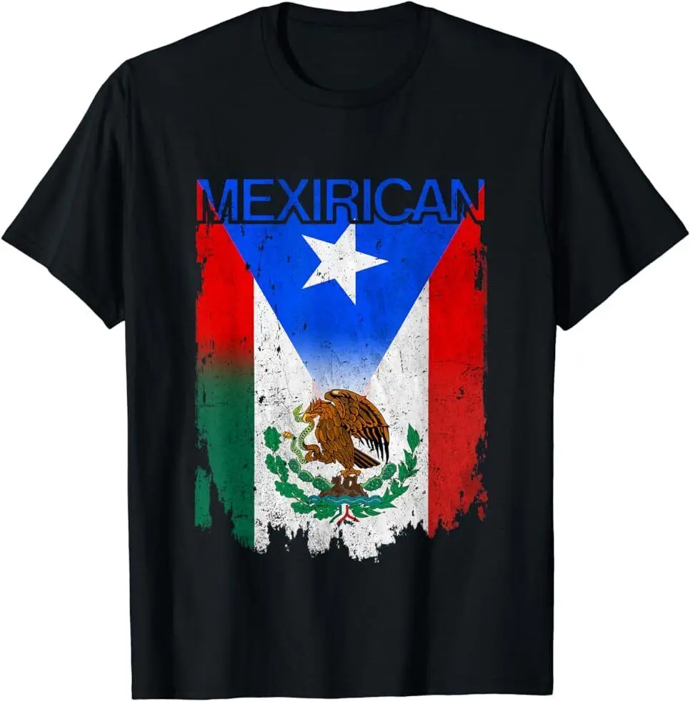 New Limited Mexirican Mexico Flag Puerto Rico Flag Boricua Chican T-Shirt S-5XL Anime Graphic