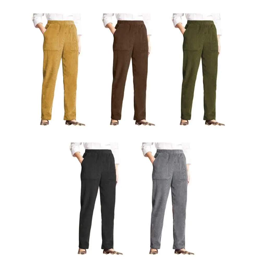 Pantaloni da donna Pantaloni elastici a vita media Pantaloni casual a gamba larga con tasche Pantaloni larghi tinta unita de mujer