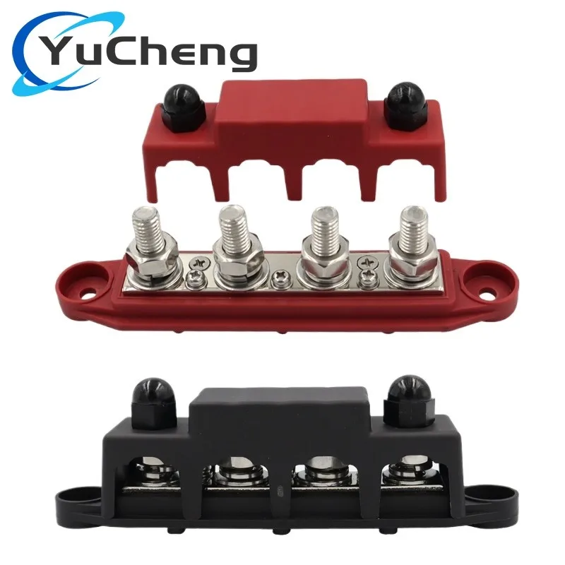 M8 M10 48V 250A Bus Bar Stud 4 Positions Terminal Positive Negative  Battery Power Distribution Block Cover Boat RV Truck Camper