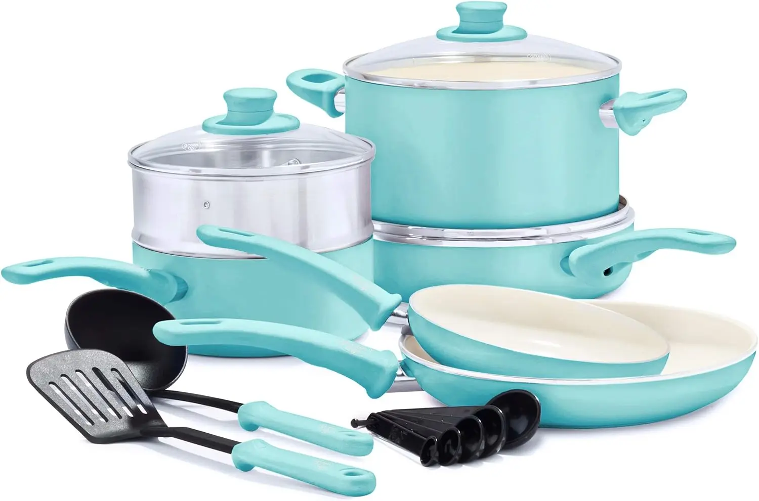 

12-Piece Ceramic Nonstick Cookware Set, PFAS-Free, Dishwasher Safe, Turquoise
