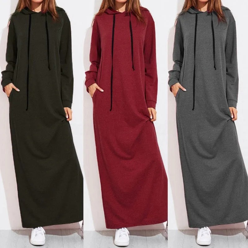 Hooded Long Hoodie Dress Women Muslim Casual Clothing 2024 Eid Sweatshirt Long Dresses Khimar Turkey Robe Ramadan Islam Abaya