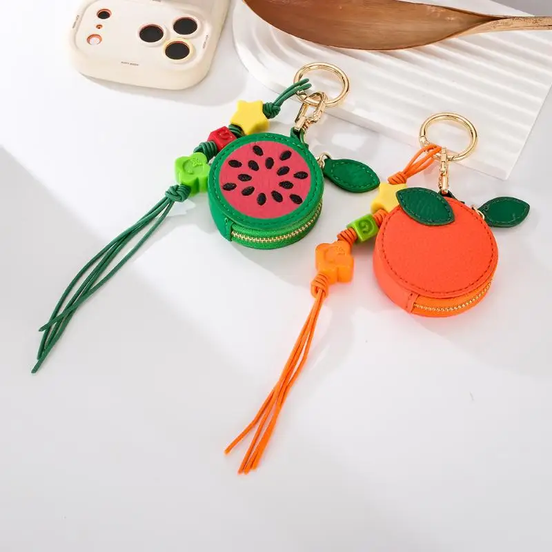 1Pcs Mini Zipper Earphone Case Keychain Wallet Cute Fruit Shaped Coin Purse Pendant For Women Girls Gift