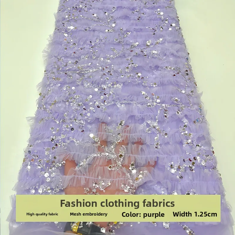 Lace Mesh Sequins Embroidered Fabric for Tiered Skirt Childrens Clothing Dress Cloth Diy By The Yard Sewing Material