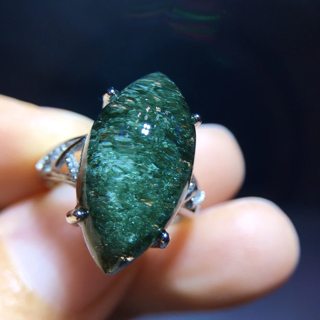 Natural Green Phantom Adjustable Ring 19.5/10mm 925 Silver Phantom Women Men Jewelry AAAAAA