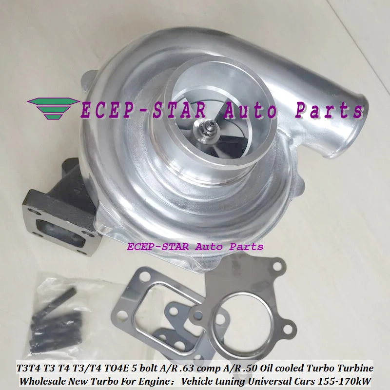 ww Turbo Turbocharger Oil Cooled T3T4 T3 T4 TO4E Universal 5 Bolt compressor A/R .50 turbine A/R .63 T3 flange 300HP-400HP