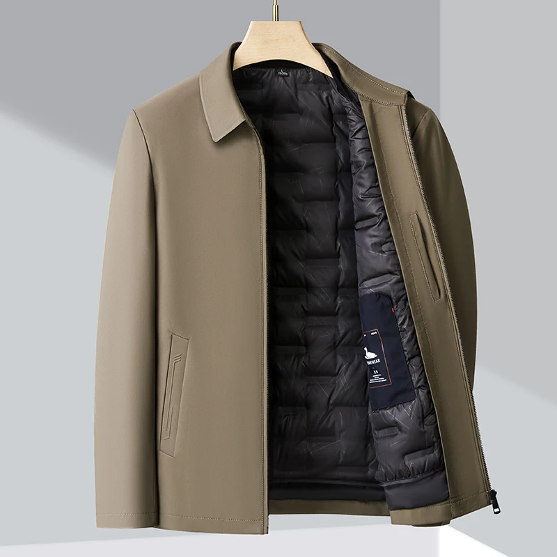 Chaqueta de plumón de pato blanca para hombre, abrigo ligero y cálido de lujo, a prueba de viento, con solapa de negocios, novedad de invierno, 2024