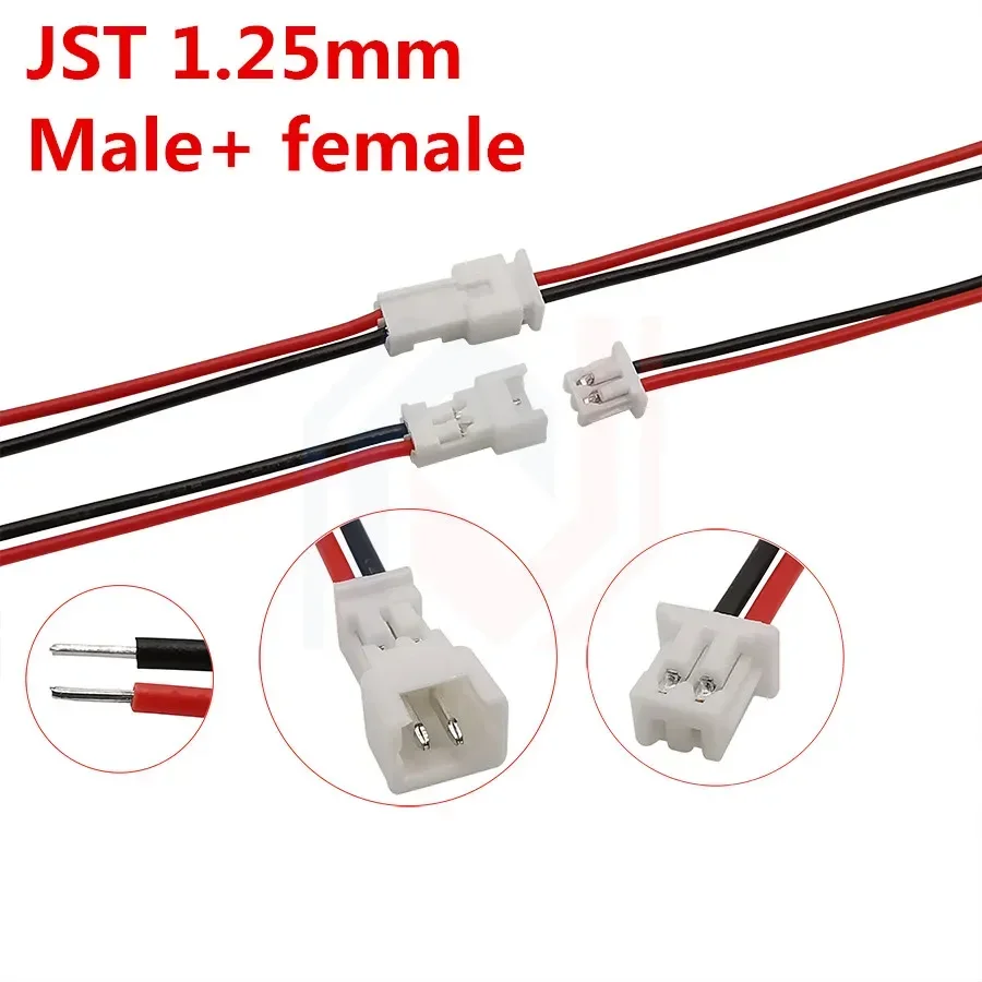 Micro JST1.25 2Pin Wire Connectors Plug Jack Mini JST PH1.25mm 2P Male Female Socket Battery Charging Cable Terminal Length 15CM