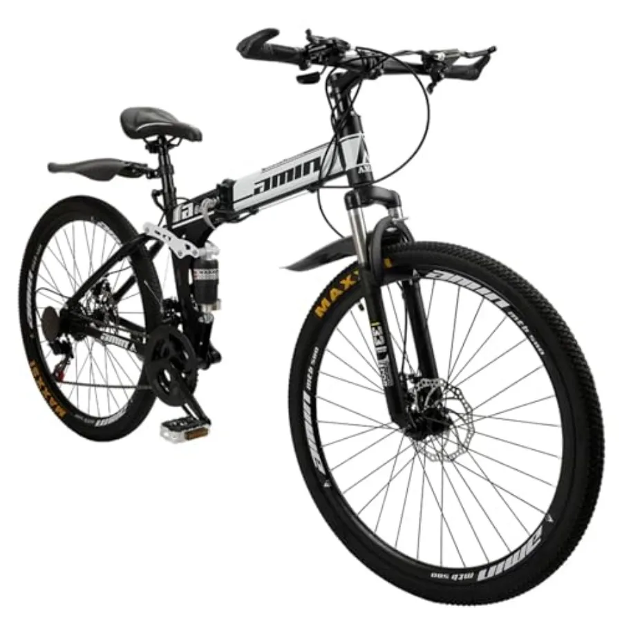 26 Folding Mountain Bike for Men 21 Speeds Full Suspension Commuter Bicycle High Carbon Steel Disc Brakes Portable City Outdoor