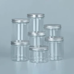 Round Wide Mouth Plastic Sealed Can, Clear Aluminum Cap Storage Jars, Adequado para Cozinha, Cookie, Candy, Grain Storage Bottle