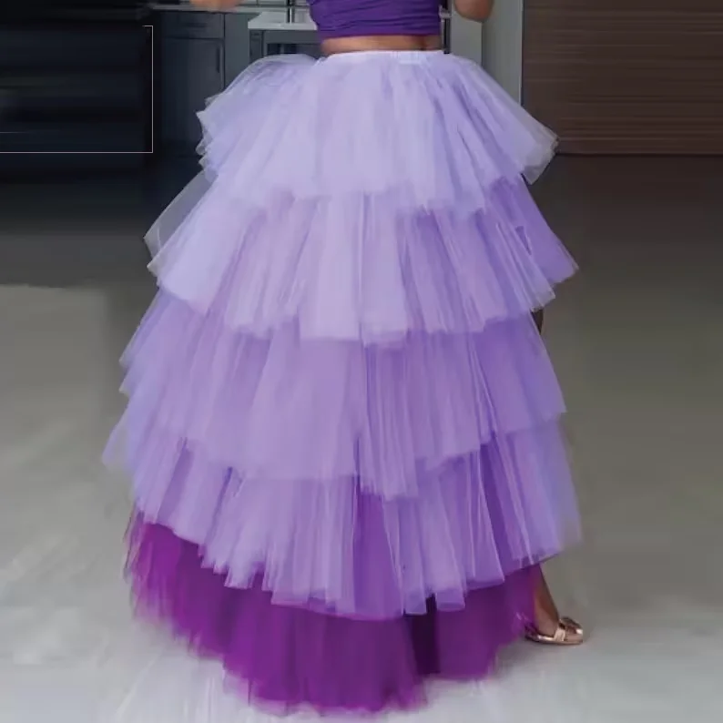 Ombre Pink Color Tulle Skirt High Fluffy Asymmetrical Long Party Skirts Women Custom Made Layered Tulle Tutu Skirt Fashion