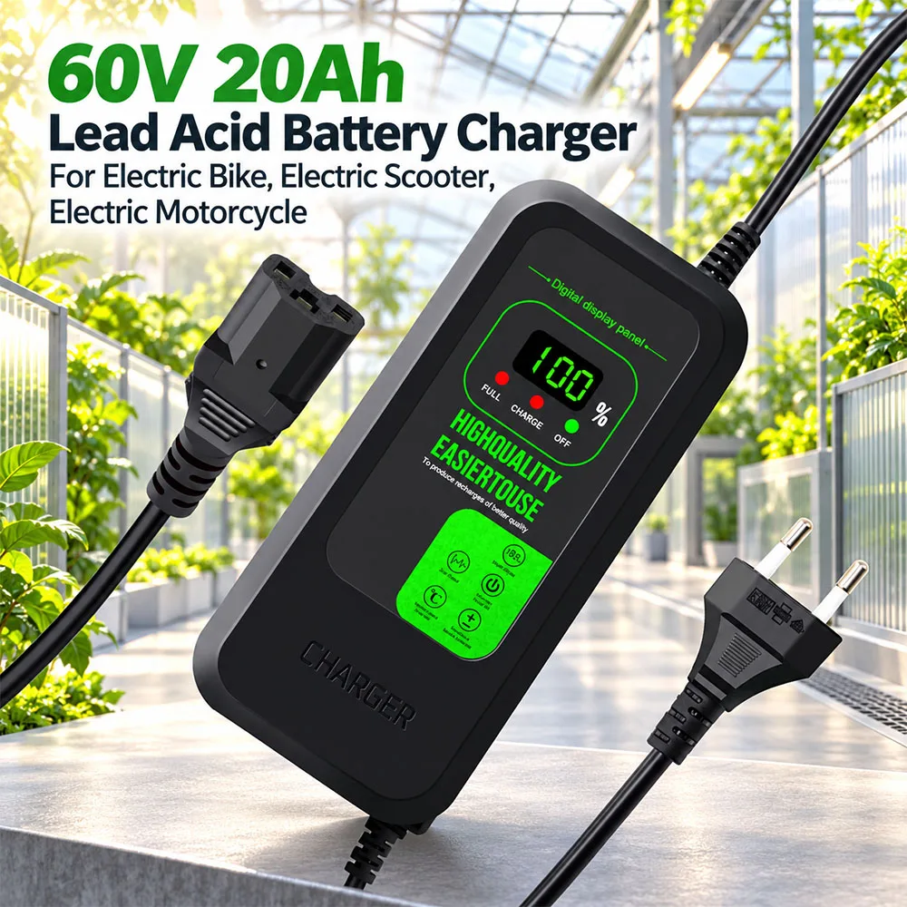 60V 20AH Motorcycle Battery Charger Display for Scooter Wheel Lead Acid Battery