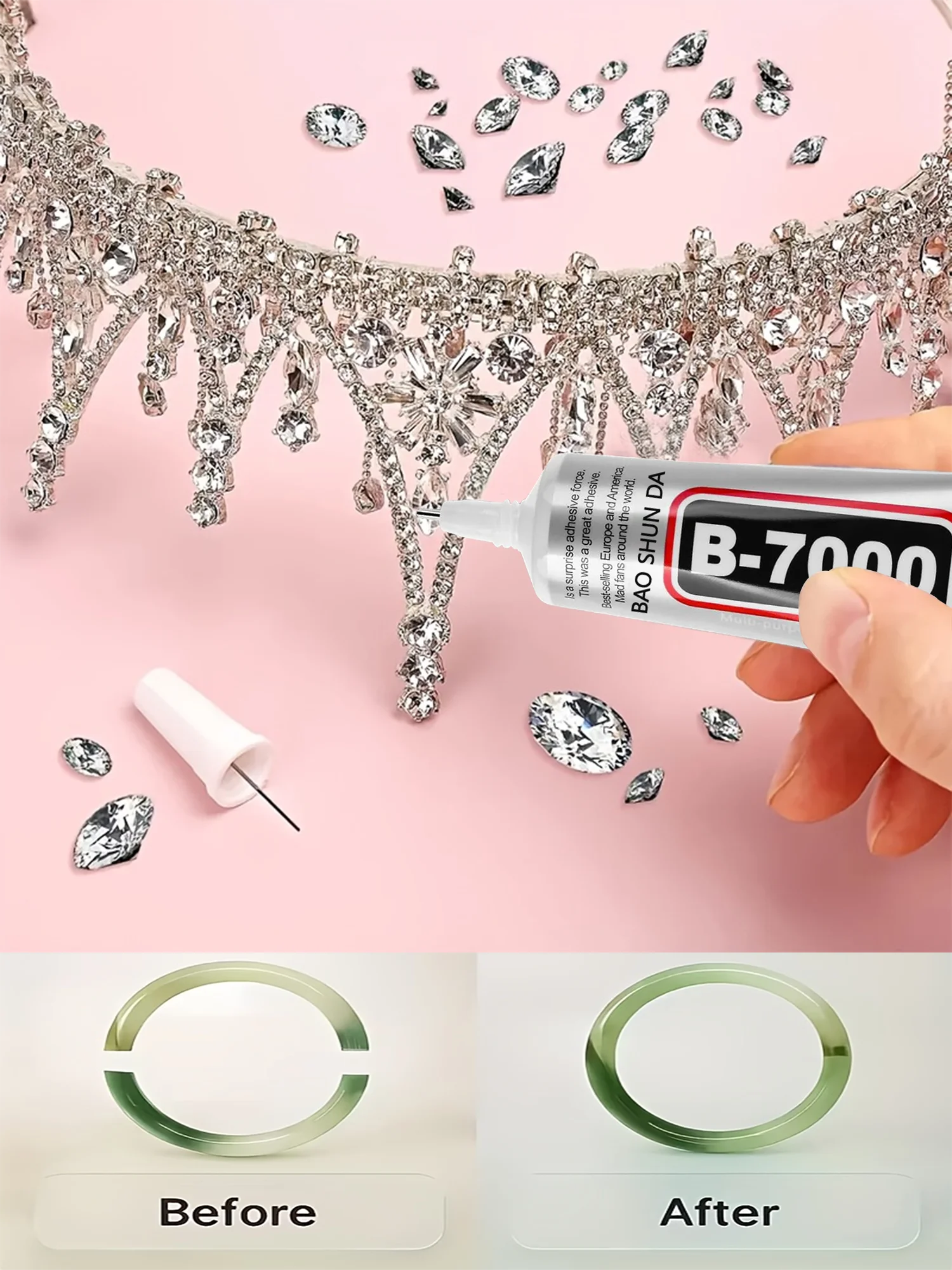 Klej B7000, Przezroczysty klej B-7000 Super Jewelry Glue, transparentny klej przemysłowy do tkanin, naprawy telefonów, tworzenia biżuterii, kryształów i kamieni szlachetnych. — 2