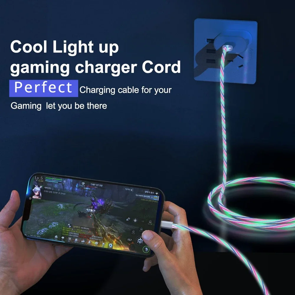 USB-C-Kabel, schnelles Laden, 60 W, Typ C auf Typ C, leuchtendes LED-Ladekabel für iPhone 15 Pro Max, Samsung S24, OPPO VIVO Xiaomi