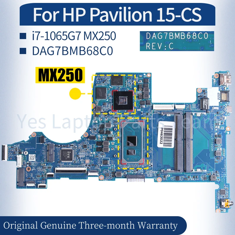 

DAG7BMB68C0 For HP Pavilion 15-CS Laptop Mainboard L67285-601 L67285-601 862398-855i7-1065G7 MX250 Notebook Motherboard