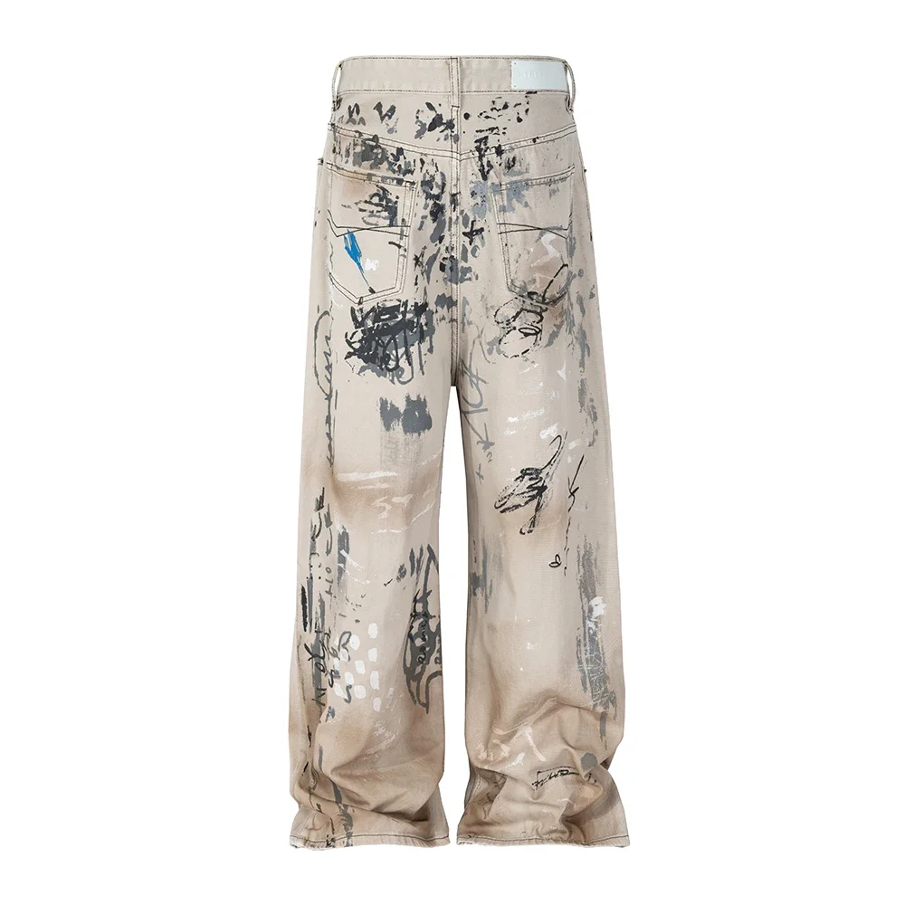 Hand-painted Graffiti Washed Baggy Jeans for Men and Women Y2k Streetwear Pantalones Hombre Casual Denim Trousers Oversized