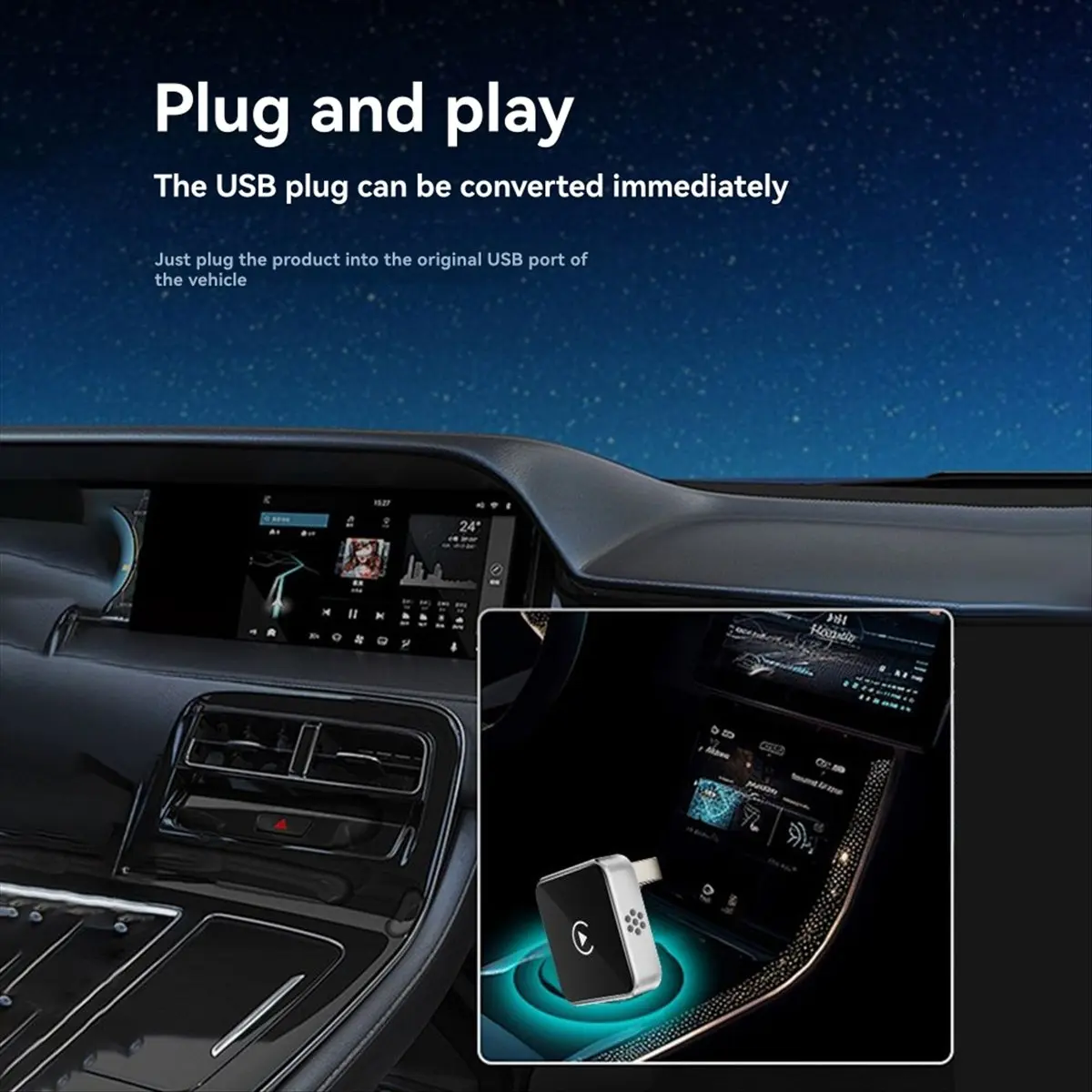 ☶❈*♥AC1407-2in1 Wireless Carplay Adapter Smart AI Carplay for Android Auto USB Dongle Adapter Wired Carplay to Wireless B