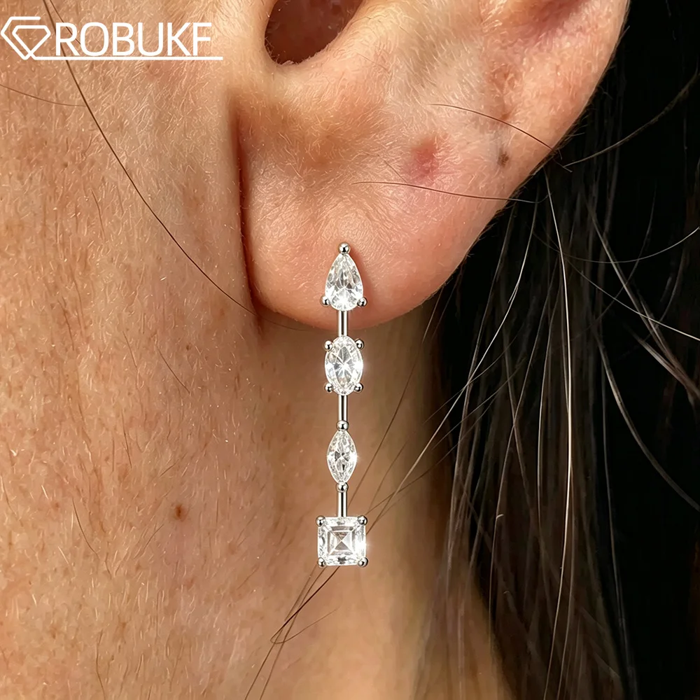 2.5CTTW Full Moissanite Drop Earrings for Women Pear/Oval/Marquise Cut  Lab Diamond with Certified S925 Silver Wedding Jewelry