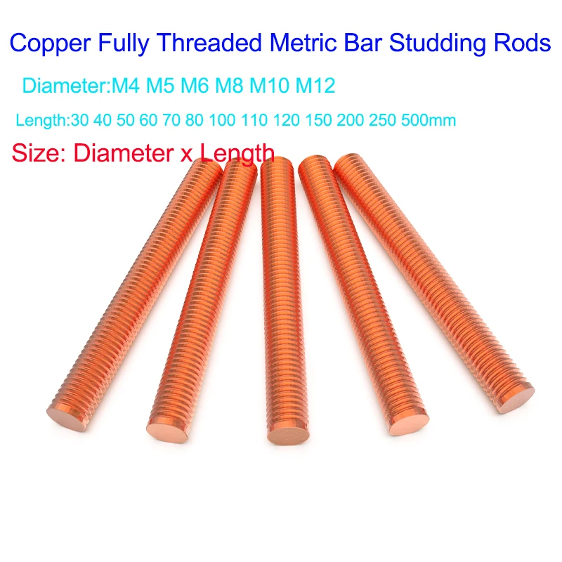 

Copper fully threaded metric bar bolt rods M4 M5 M6 M8 M10 M12 Length 30 40 50 60 70 80- 500 mm