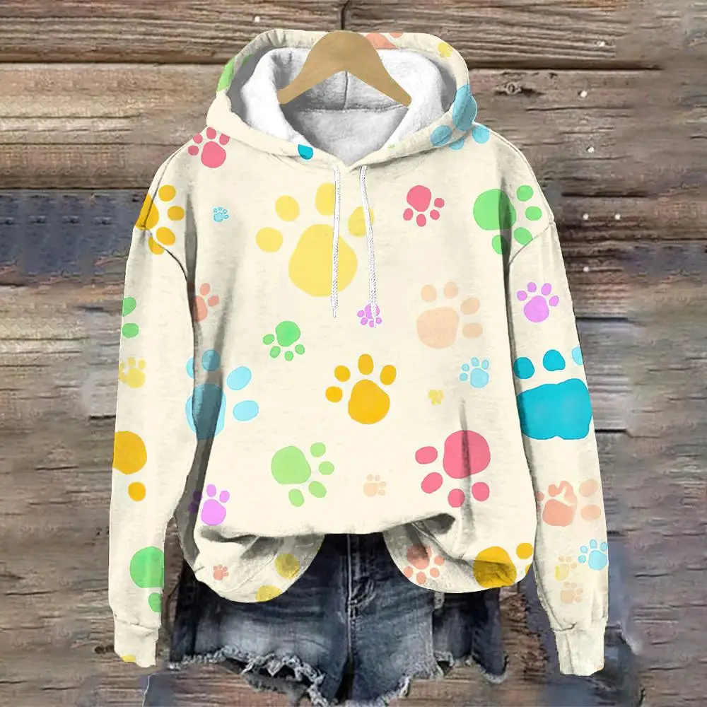 Paw Prints Doodle No Pockets Designer Women\'s Hoodie Fall/Winter Casual Loose Women\'s Sweatshirts Fashion Street Y2K Clothes