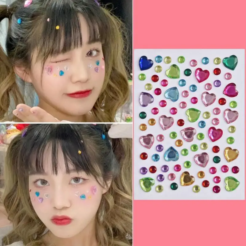 Heart Shape Diamond Gem Sticker 3D Face Rhinestone Tattoo Eyeshadow Stickers Fo Festival Party Stage Body Makeup Bling Colorful