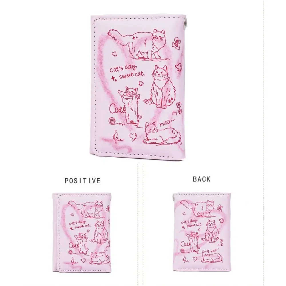 لطيف الكتابة على الجدران القط محافظ قصيرة بو الجلود مكافحة سرقة محفظة نسائية للعملات المعدنية القط مع الأشرطة المعصم حاملي البطاقات فتاة