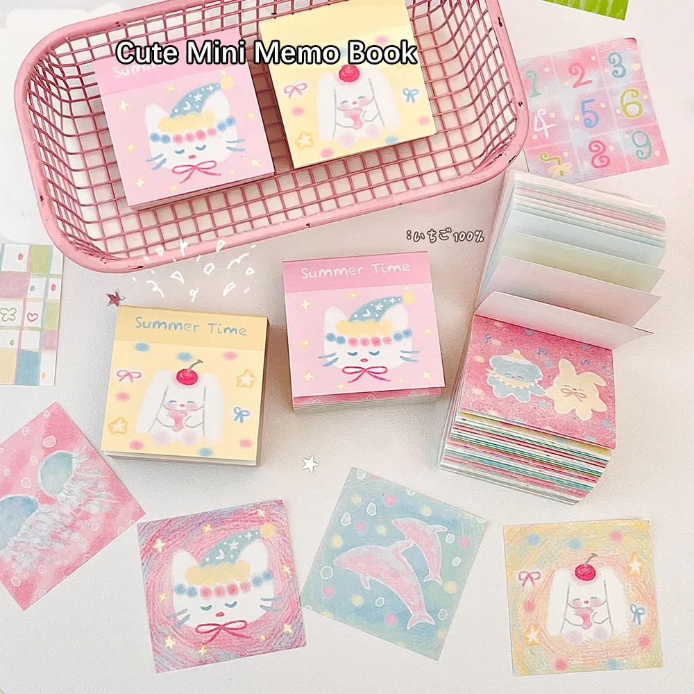 120 sheets Cute Mini Memo Book, Cartoon Cat Jellyfish Dolphin Pattern Memo Paper, Star chasing Packaging Material Paper