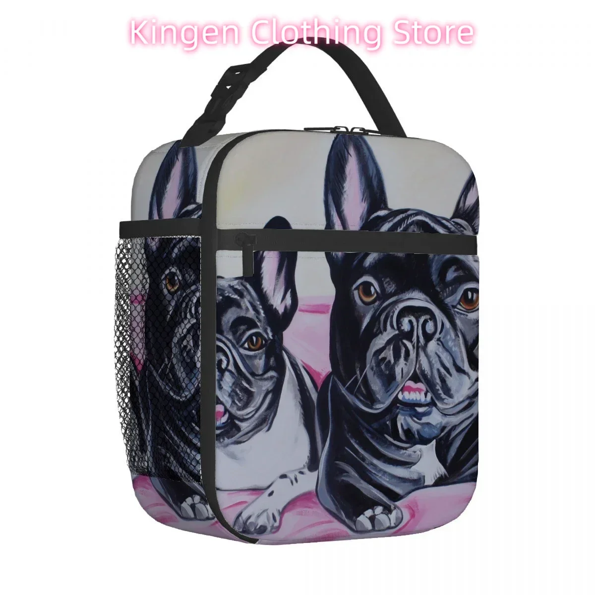 french bulldog cartoon  Portable Aluminum Foil Thickened Insulated Lunch Bag Insulated Lunch Waterproof Insulated Lunch Tote Bag