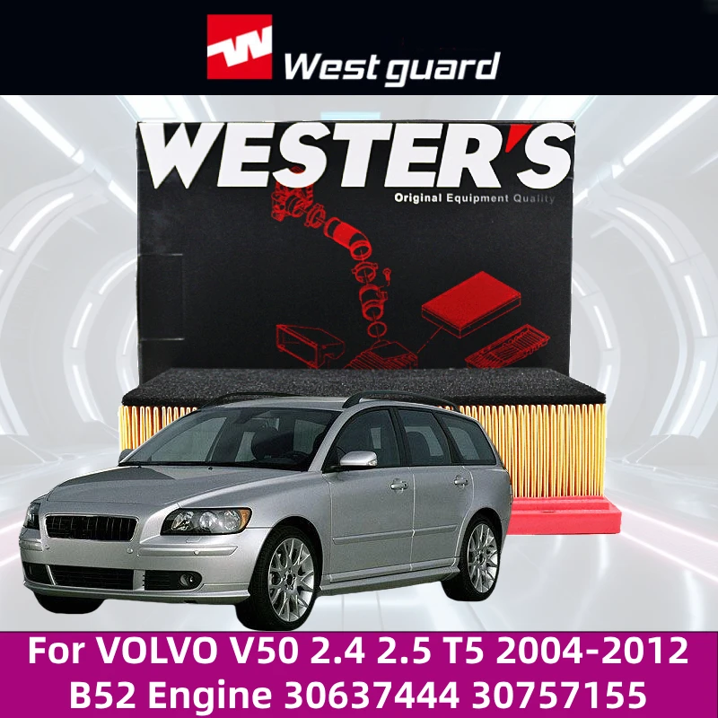 For VOLVO V50 2.4 2.5 T5 2004-2012 B52 Engine, WESTGUARD MA9521 Air Filter High Performance Car Accessories 30637444 30757155