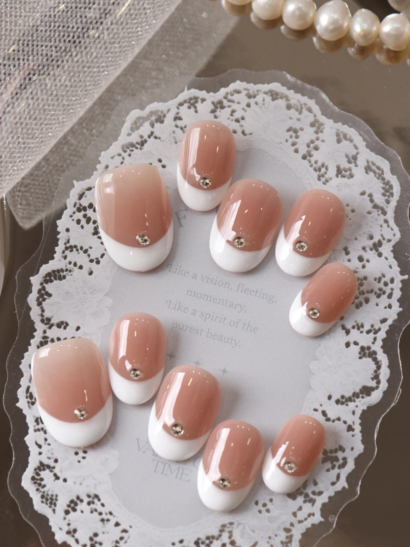 10 Stück Aufklebenägel Kurzer Französischer Stil Rosa Weiß Acryl Aufklebenägel Inklusive 1 Blatt Klebestreifen & 1 Stück Mini-Feile