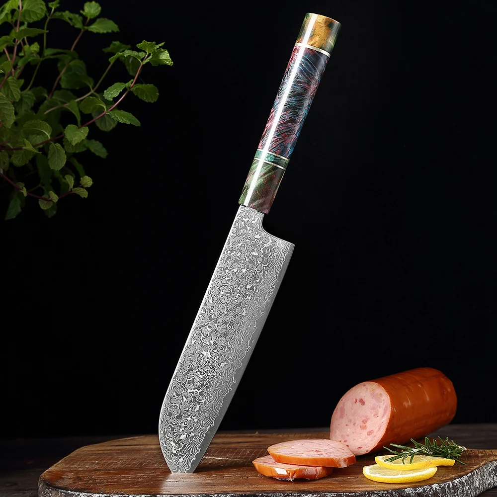 Japanese Santoku Knife 7 Inch Damascus VG10 Steel Sharp Chef Knife Ergonomic Handle Cutting vegetables, fruits, meat, etc.