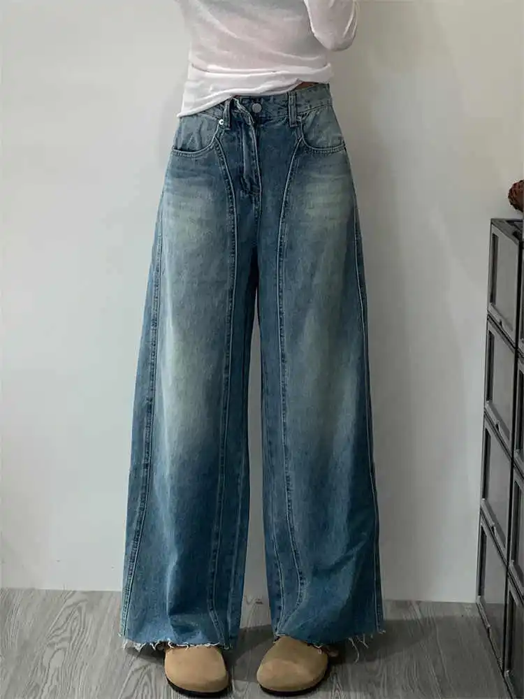Übergroße Vintage Gewaschen Baggy Jeans Frauen Casual Streetwear Hohe Taille Denim Lange Hose Weiblichen Koreanischen Stil Hosen