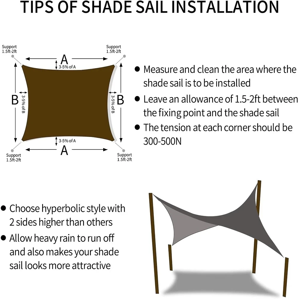 Toldo de vela de sombra para exteriores, impermeable, cuadrado, rectangular, protección de sombra, dosel para jardín, patio, piscina, camping