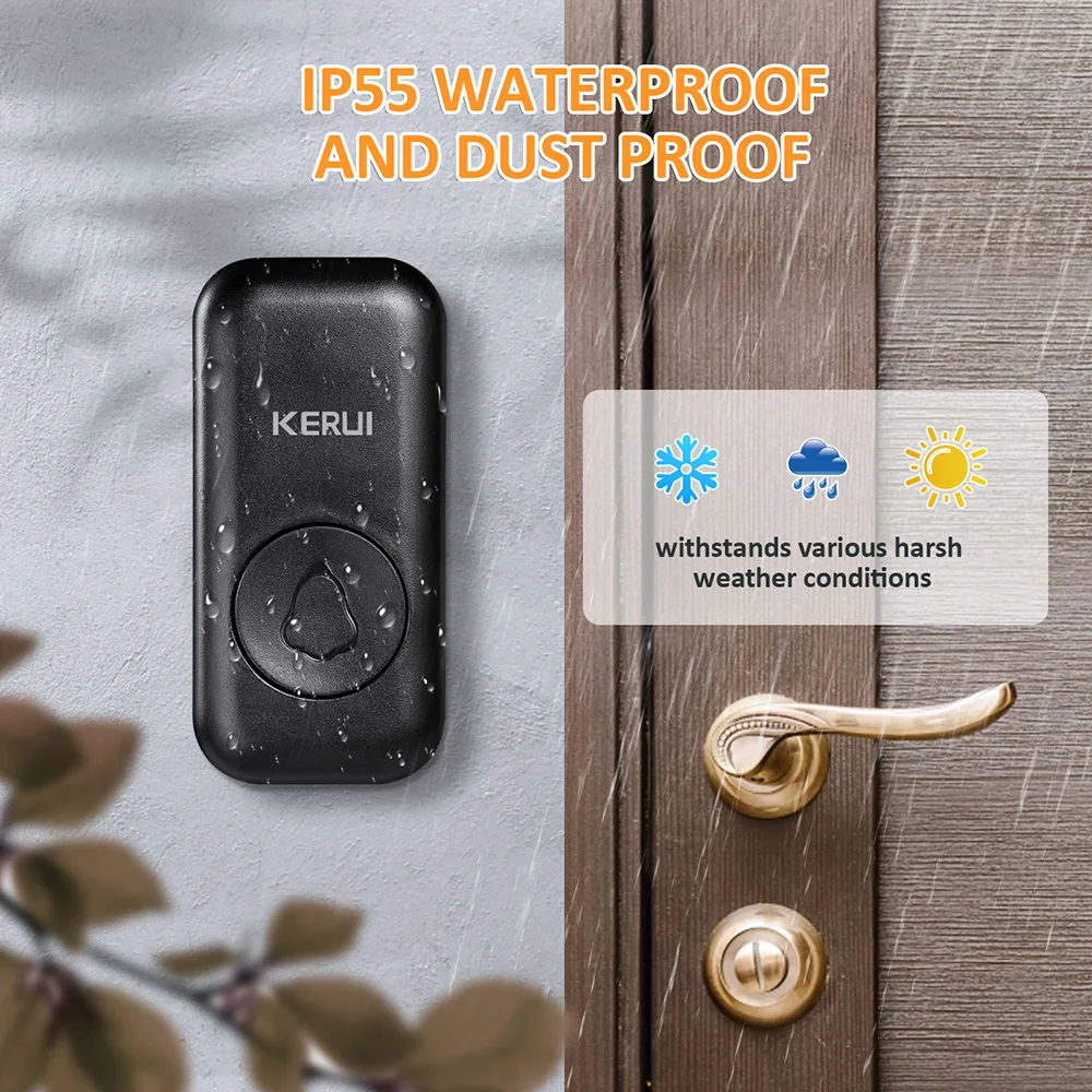 KERUI M521 Wireless Doorbell With Two Buttons Security Door Bell Alarm 120m Long Distance Welcome Chime Kit 57 Songs LED Light