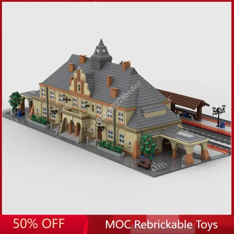 9282PCS Modular Neoclassical Train Station view Model Building Blocks Architecture Education Assembly Model Toys Gift