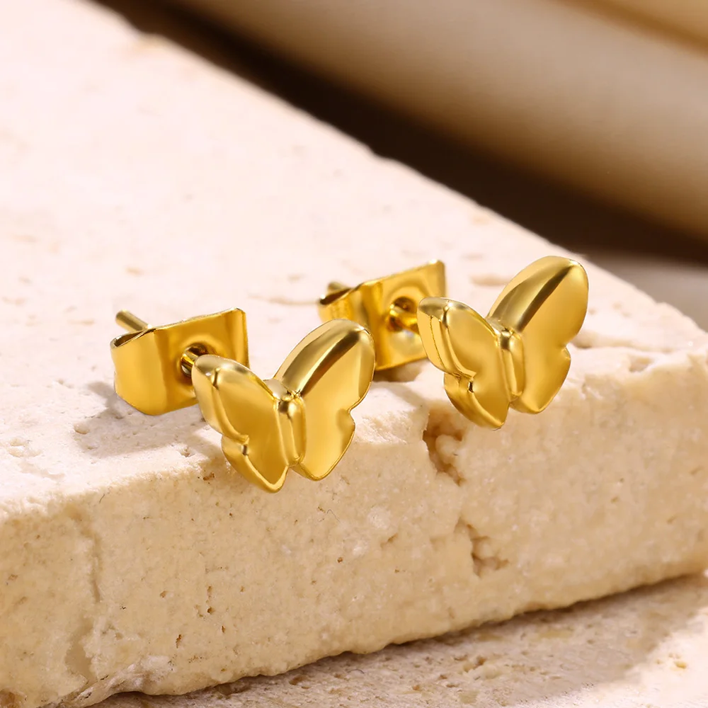 10pcs Minimalist Small Butterfly Stud Earrings For Women Gold Color Stainless Steel Earrings Cute Birthday Gift for Daughter