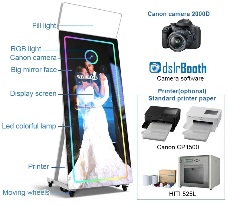 Portable Mirror Photo Booth Selfie Machine 32in Touch Screen Built-in Mini PC 65 inch Magic Mirror Photo Booth For Wedding Party