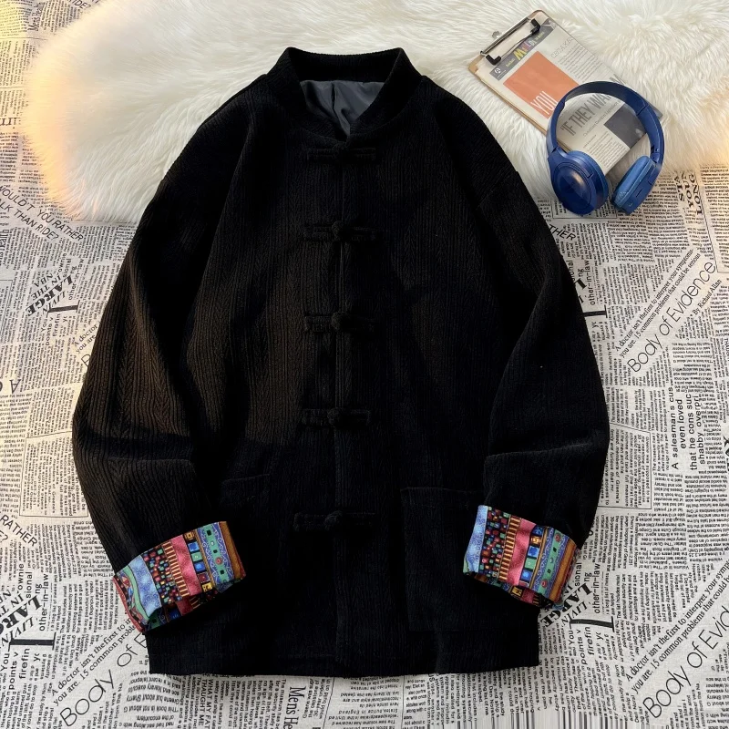 Costume da tè retrò Jaet da uomo primavera autunno sciolto stampa tibetana nazionale Sle casual lungo Sve capispalla fibra di poliestere