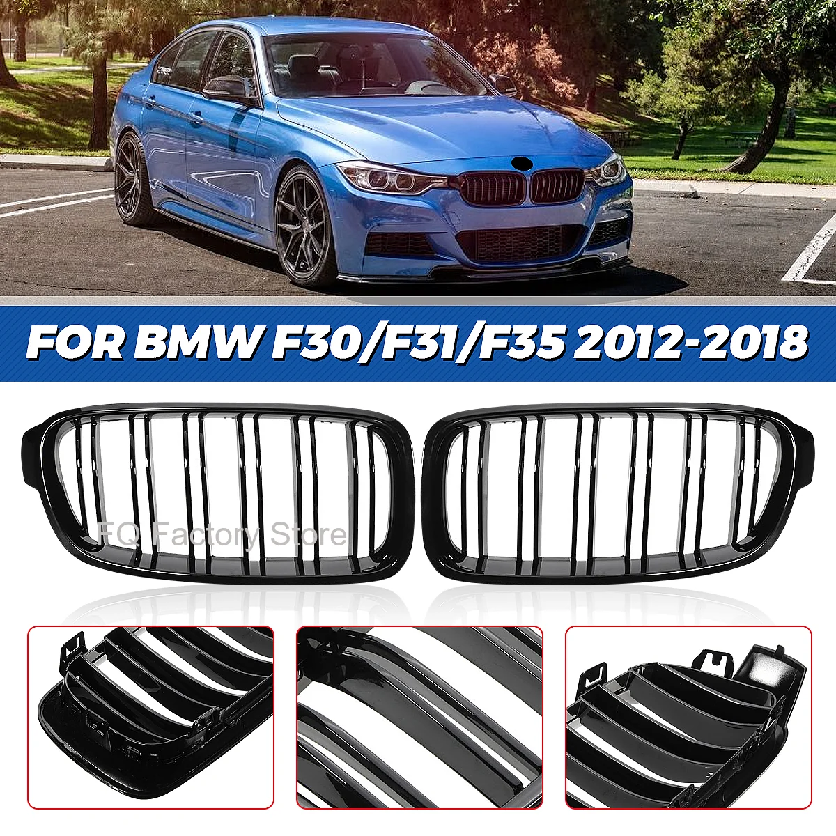 Frontstoßstangen-Nierengrill für BMW 3er F30 F31 F35 316i 318i 320i 328i 2012–2019, glänzend schwarz, M-Stil, Renngitter-Abdeckung