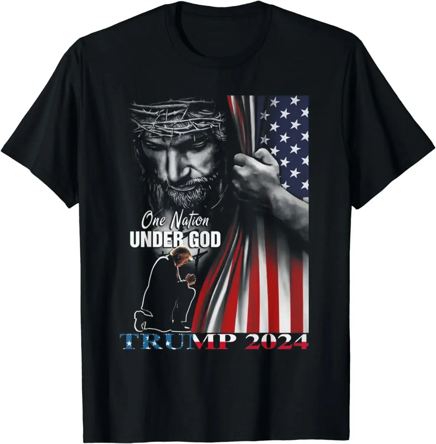 Informal Clothing Tops  Ropa Hombre One Nation Under God Trump 2024 American Flag T-Shirt Women Men heavyweight fashion vintage