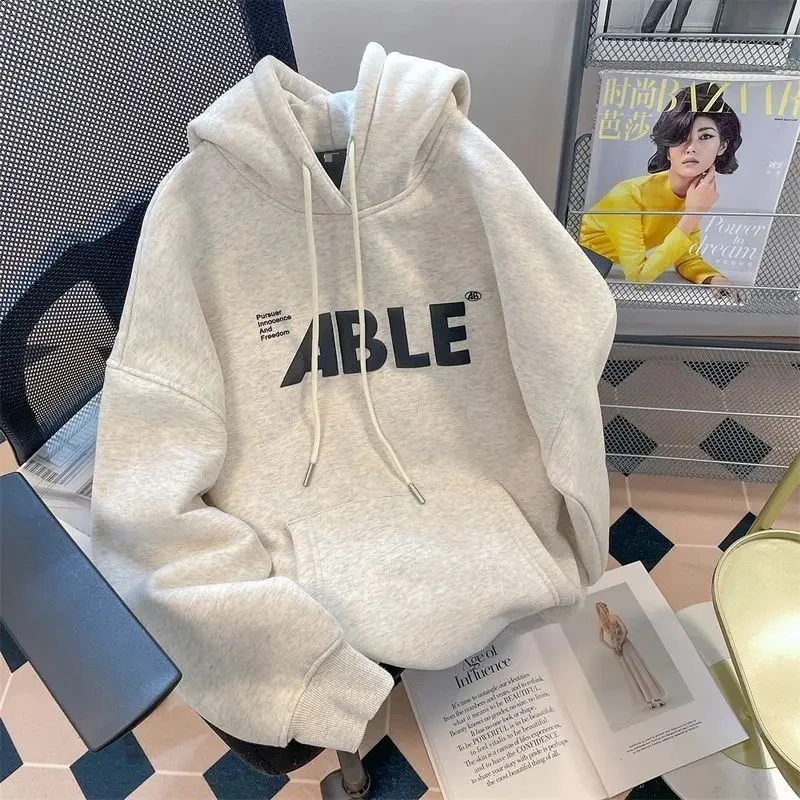 

Hong Kong Style American Retro Hoodie for Men and Women China-Chic Loose and Versatile Coat for Women E8131